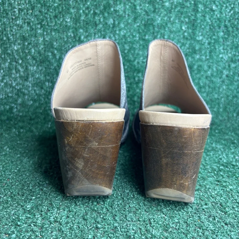 Dansko Metallic Leather Peep Toe Cutout Wedge Sandal Mule Grey Womens Sz 10.5-11
